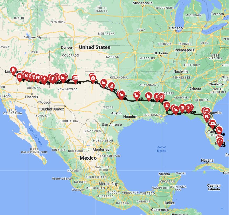 West to East RV trip from Las Vegas to Miami